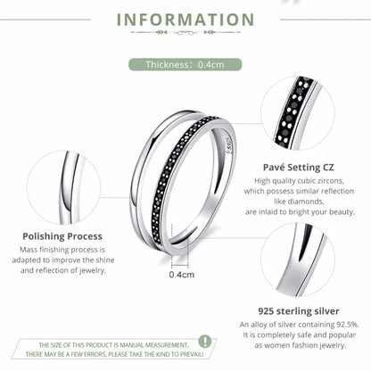 Bamoer véritable 925 en argent Sterling Double cercle noir clair CZ empilable bague pour les femmes en argent fin bijoux cadeau SCR082