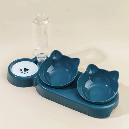 Ensemble de bols à eau et à nourriture pour animaux de compagnie avec mangeoire, conception d'oreille inclinée, bouteille d'eau par gravité pour la protection du cou, 3 en 1