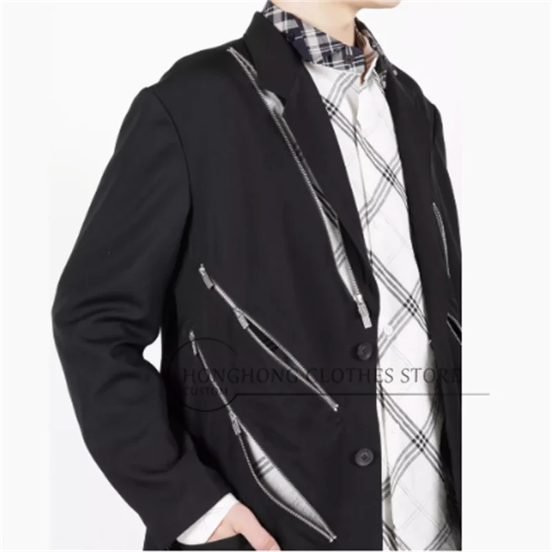 Combinaison noire décontractée à structure décorative avec fermeture éclair diagonale, design Original, nouvelle veste tendance de taille personnalisée 2025