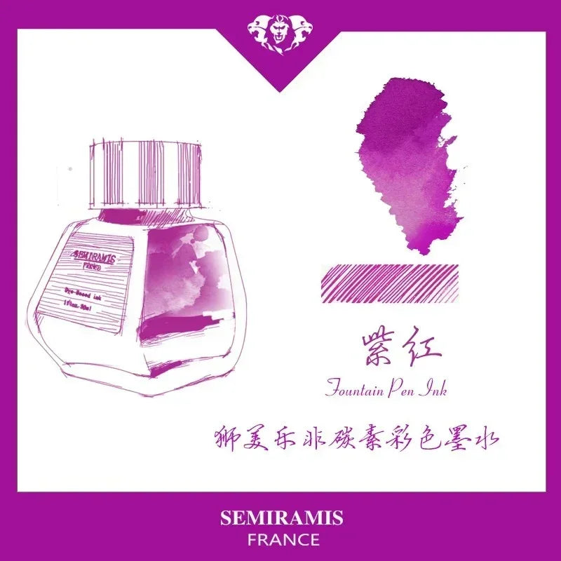 SEMIRAMIS 25 couleurs 30 ml  encre stylo plume sans carbone