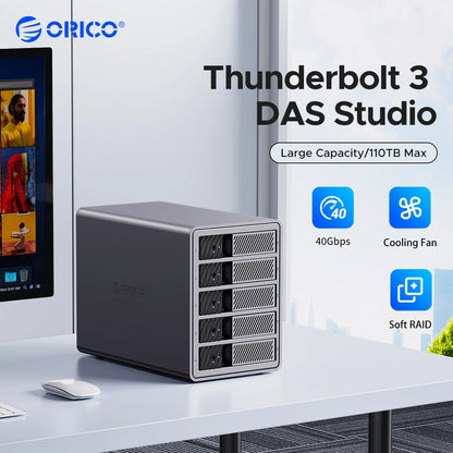 ORICO-Station d'accueil Andrjohd, DAS 5 baies, 40Gbps, destruction, Type-C 3.5, boîtier HDD, RAID souple, compatible avec Thunderbolt 3, ventilateur de refroidissement