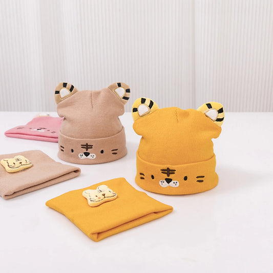 Bébé chapeau écharpe deux pièces ensemble automne hiver bébé mignon tigre laine bonnets chapeaux chaud nouveau-né garçons filles casquettes pour enfants 0-12 mois