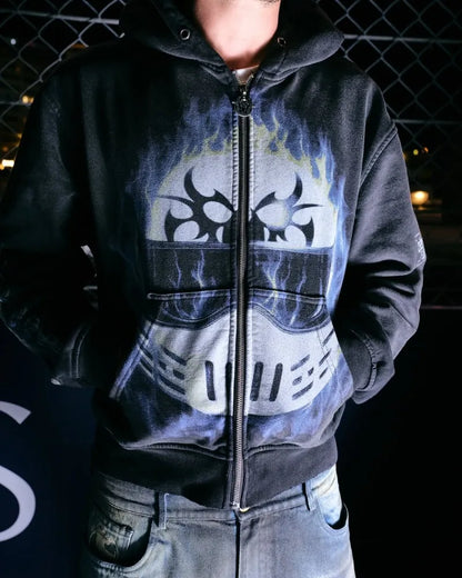 Hip hop mode rétro hommes Y2k fermeture éclair sweat à capuche Harajuku gothique nouvelle veste tendance américaine ample surdimensionné sweat