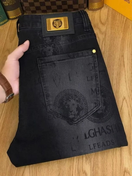 Jean Slim pour hommes, haut de gamme, européen, Version coréenne, décontracté, élastique, imprimé, pantalon Long, tendance pour jeunes