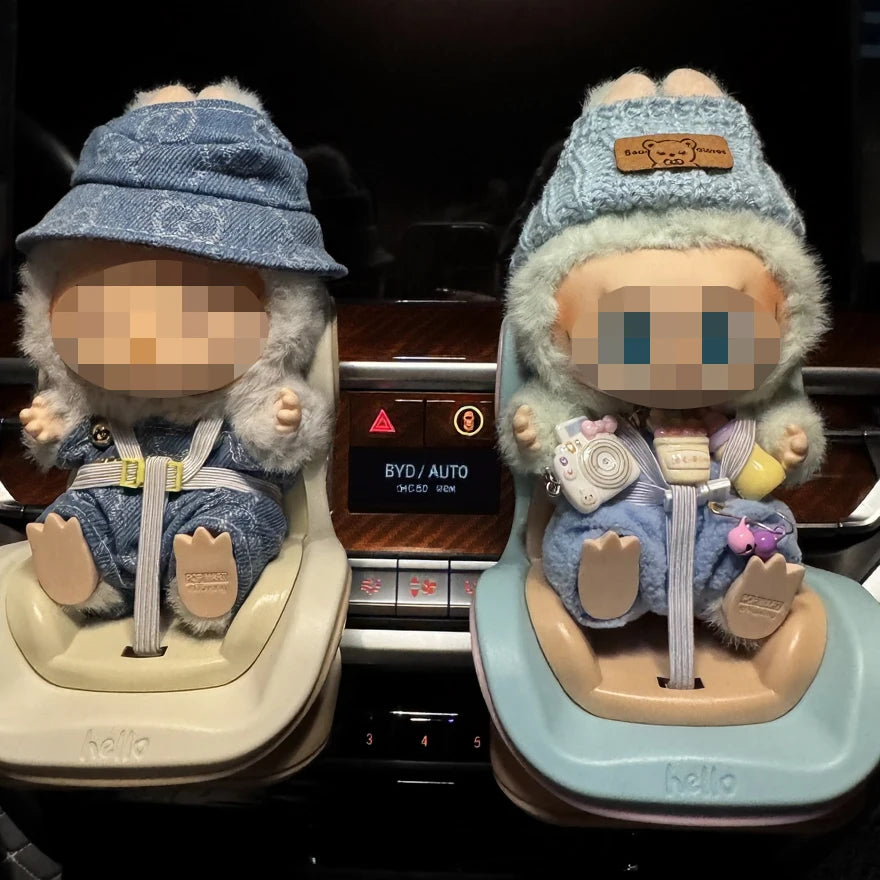 Labubu – siège de voiture de deuxième génération, siège de sécurité pour fête assise, accessoires de sortie d'air, stockage des dollars de voiture, cadeau pour ventilateur Labubu