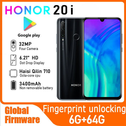 HONOR 20i micrologiciel global, Android 9.0, processeur Haisi Qilin 710, 6.21 pouces, caméra frontale 32MP, d'occasion