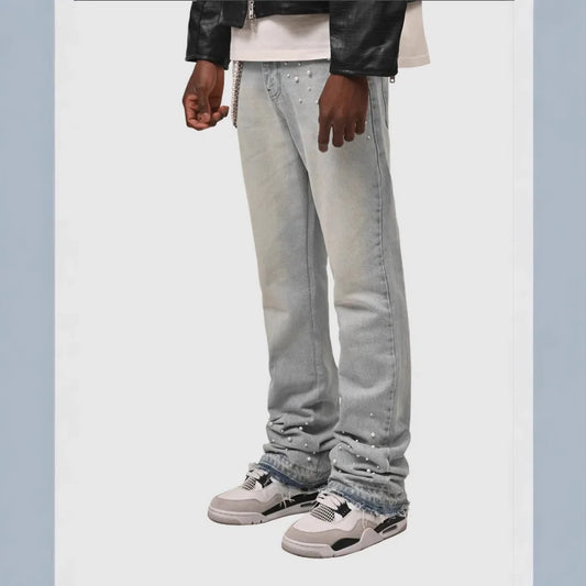 Fourrure saisons nouvelle mode hommes jean pantalon Style américain et européen haute rue élastique plissé Denim pantalon mâle vêtements