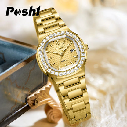 POSHI  montres à Quartz pour femmes cadran en cristal avec Date décontracté