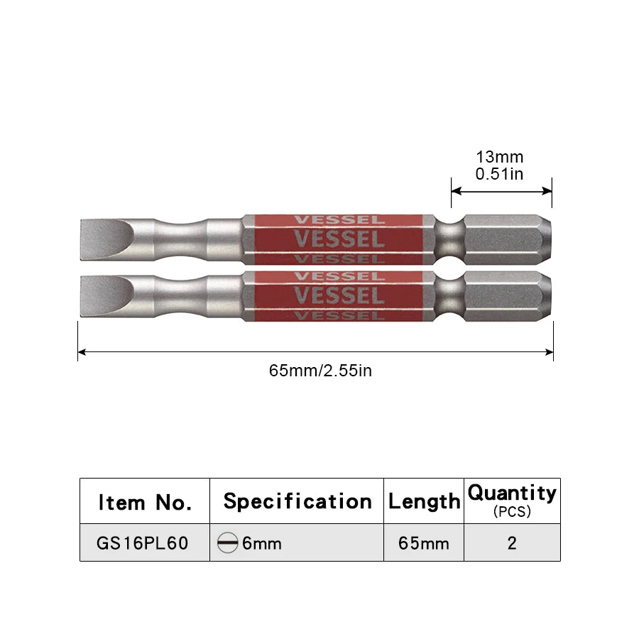 VESSEL-Jeu d'embouts de tournevis pour Phillips et vis à fente, embout magnétique à tête unique, accessoires pour outils à main, série NO.GS16
