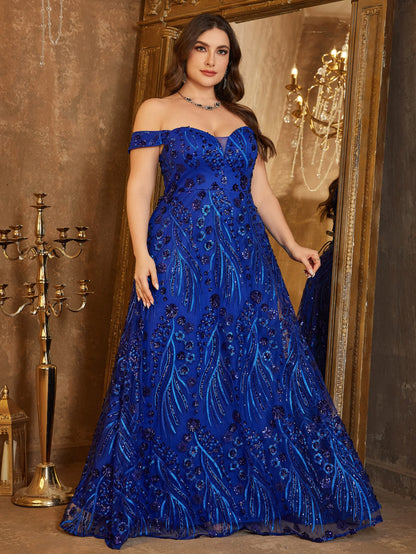 UNITHORSE grande taille femmes une épaule paillettes brodé fleur dos croix cravate conception élégante robe de soirée brillante jupe