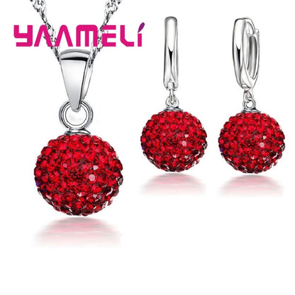 Ensembles de bijoux en argent regardé 925 pour femmes et filles, cadeaux de mariage, cristal autrichien pavé, collier boule CZ Chang, boucles d'oreilles créoles, patients