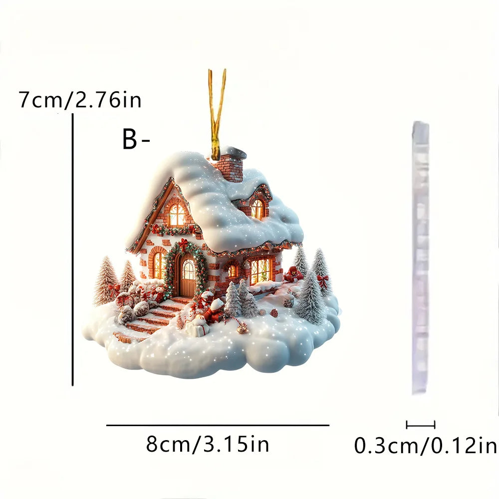 Ornements de Noël en acrylique pour la décoration de la maison, château de neige, maison, cadeau de nouvel an