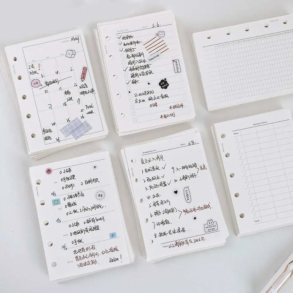 Papier de recharge, index à 5 trous, page intérieure, cartes, reliure de recharge intérieure, papier Liberty, blanc, papeterie, 50 feuilles