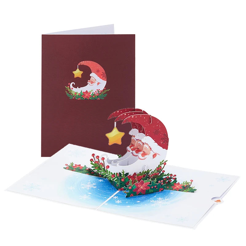 Cartes de vœux pour arbre de noël, carte Pop-Up tridimensionnelle pour chat, carte postale 3D avec enveloppe, fournitures de vacances