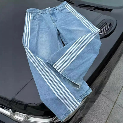 Y2K – jean Baggy rétro pour hommes, broderie croisée américaine, Patchwork, ample, Streetwear, pantalon gothique à jambes larges
