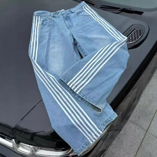 Y2K – jean Baggy rétro pour hommes, broderie croisée américaine, Patchwork, ample, Streetwear, pantalon gothique à jambes larges