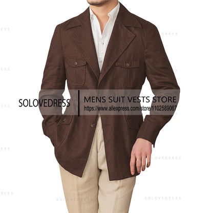 Veste en lin simple boutonnage col à revers coupe ajustée lin costumes pour hommes veste d'été Blazer (juste une veste)