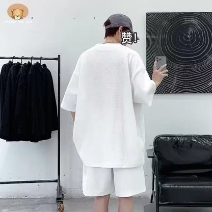 Survêtement d'été pour hommes, Streetwear de dessin animé japonais, Hip Hop Rock, décontracté, court imbibé cool, imprimé gaufré, ensemble 2 pièces, nouveau