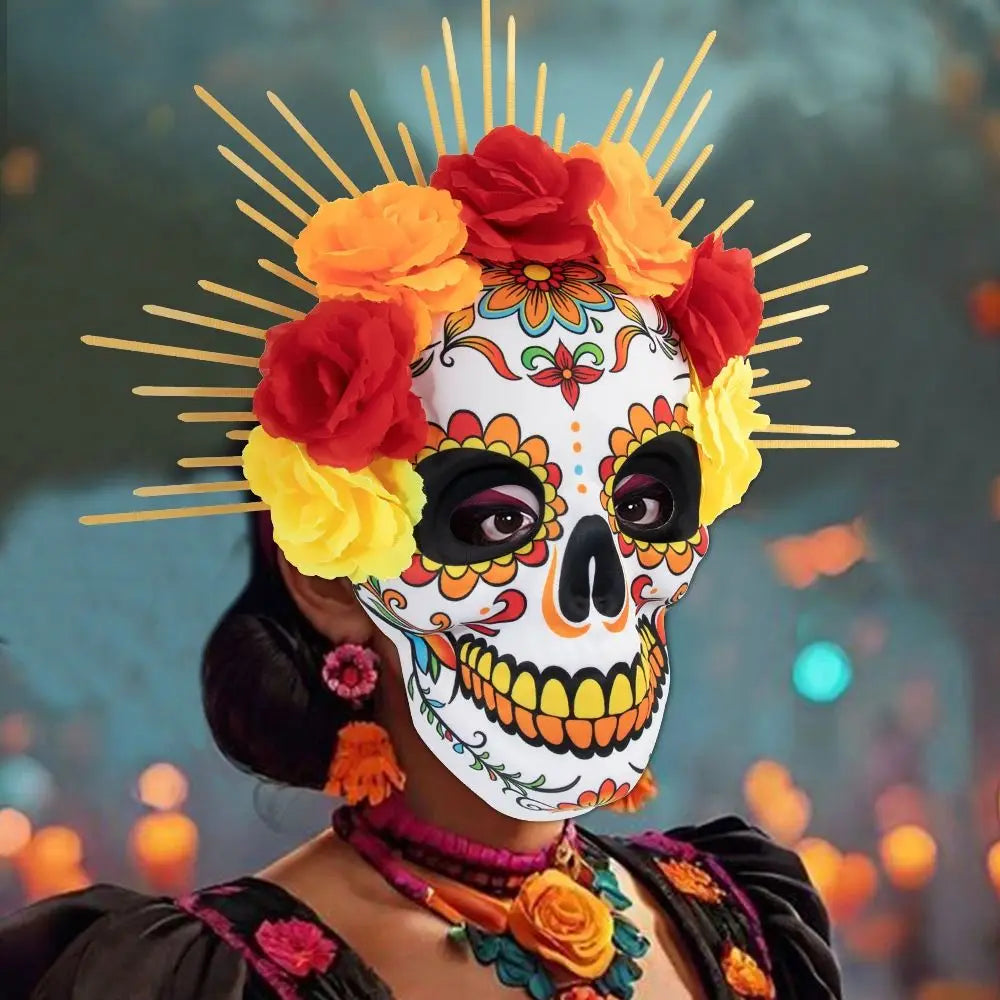 Masque complet du jour des morts pour Halloween, masque complet pour les yeux, masque de fête d'halloween, couvre-chef, masque de crâne tridimensionnel, Cosplay