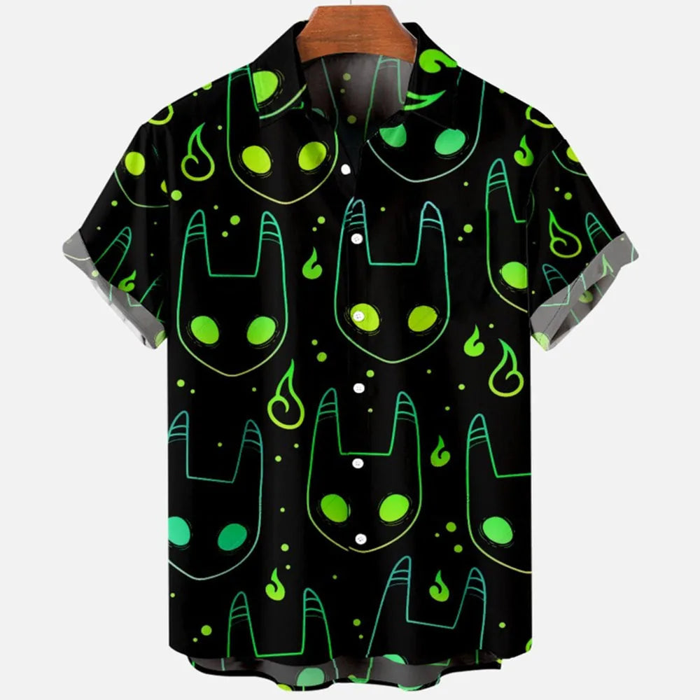 Chemise hawaïenne à manches courtes pour hommes, vêtements amples et respirants, imprimé diable horreur en 3d, été, 2024