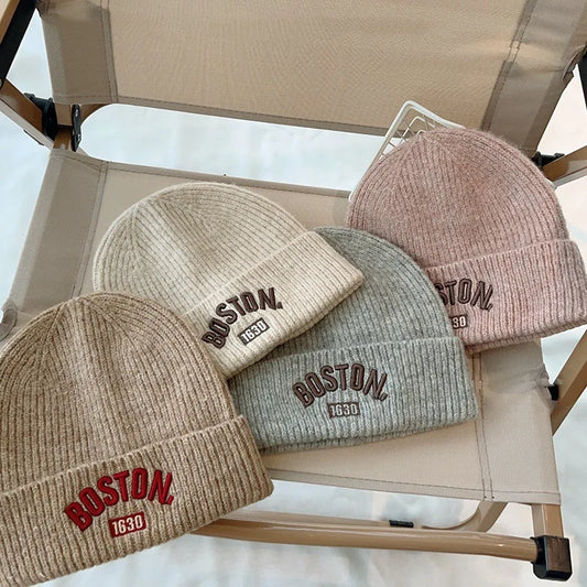 Chaud bébé hiver chapeaux pour enfants bonnet tricoté couleur bonbon R lettre en plein air décontracté enfants filles bonnet chapeau