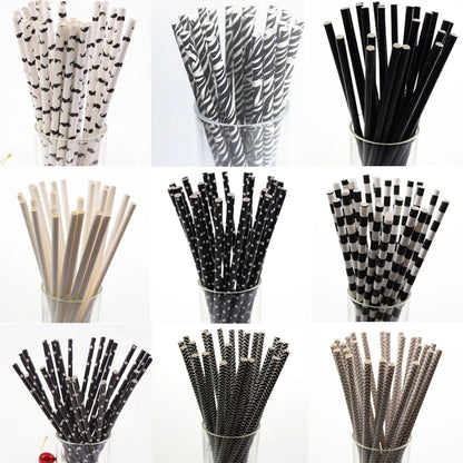 Pailles en Papier Noir à Rayures Étoiles, Moustache, Zèbre, pour Décoration de ixPréChristophe, Mariage, Anniversaire, Halloween, 25 Pièces