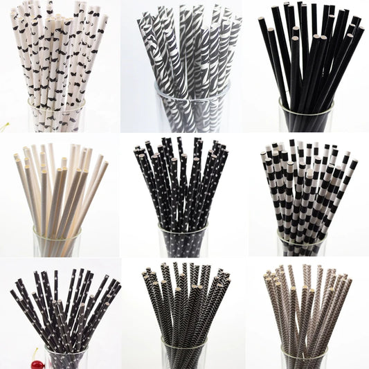 Pailles en Papier Noir à Rayures Étoiles, Moustache, Zèbre, pour Décoration de ixPréChristophe, Mariage, Anniversaire, Halloween, 25 Pièces
