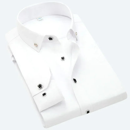 Chemise habillée de luxe pour hommes, bouton en diamant, couleur unie, décontractée, coupe Standard, confortable, douce, manches longues, vêtements pour hommes