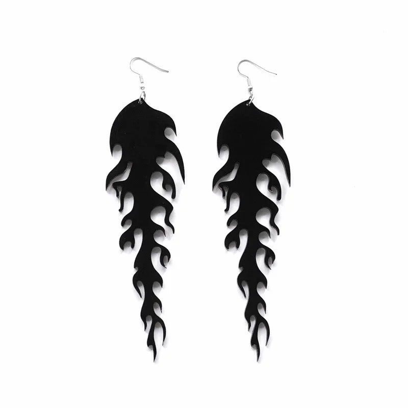 Boucles d'oreilles en acrylique JeTassel pour femmes, flammes européennes, gouttes, coeur, crâne, lame de chat, bijoux punk, gels de poisson, étoile