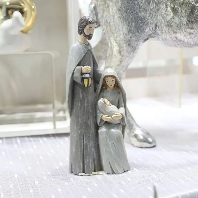 Pièce de figurine de la Sainte Famille de Noël, scène de la Nativité, statue en bois, décor d'art religieux, adaptée à la maison