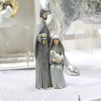 Pièce de figurine de la Sainte Famille de Noël, scène de la Nativité, statue en bois, décor d'art religieux, adaptée à la maison