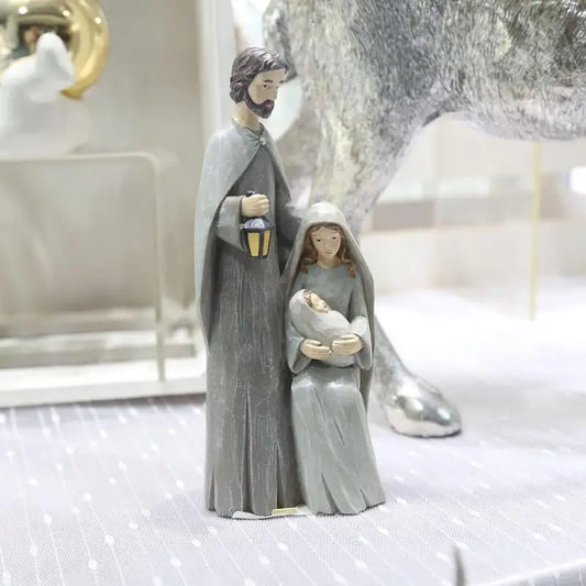 Pièce de figurine de la Sainte Famille de Noël, scène de la Nativité, statue en bois, décor d'art religieux, adaptée à la maison