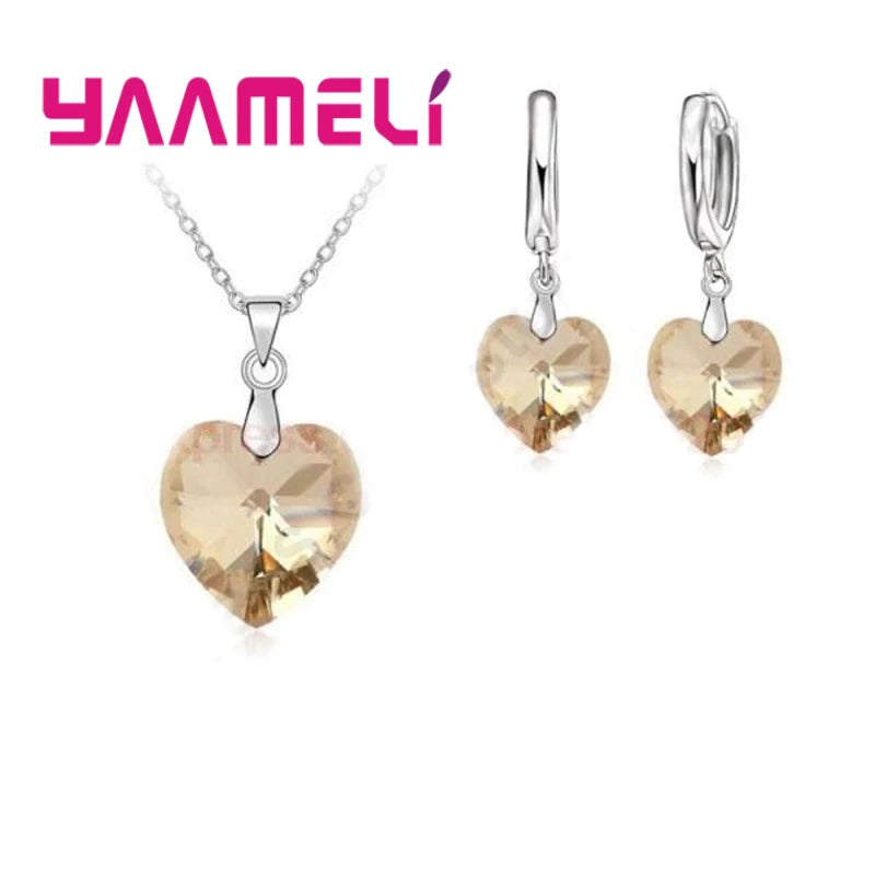 Ensemble de bijoux en forme de coeur d'amour pour femmes, argent regardé 925, patients, mariage, mode, cristal, Pmotpresidence, colliers, boucles d'oreilles