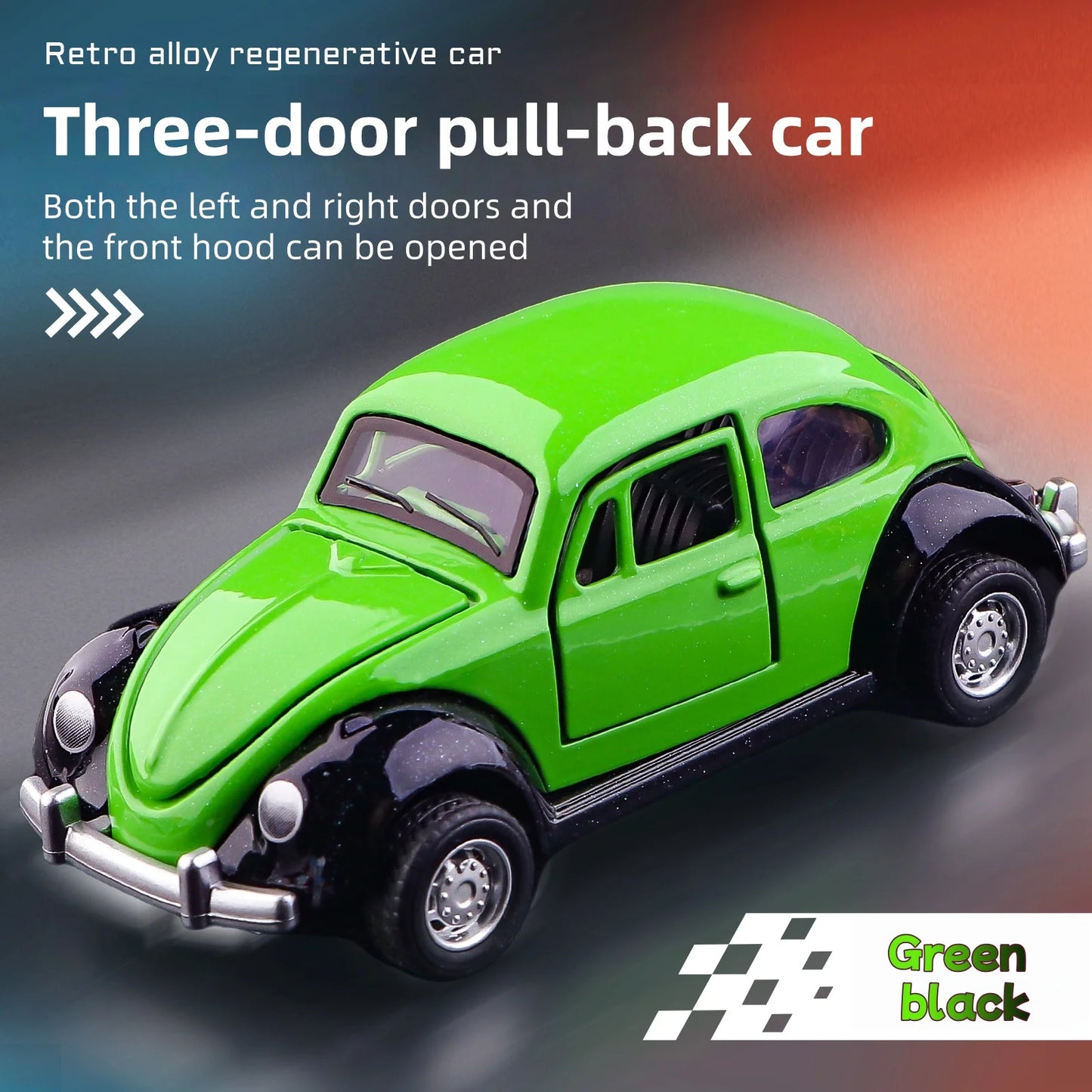 Modèle de voiture classique Beetle mini voiture en alliage à traction, trois portes peuvent être ouvertes à l'échelle 1:60, cadeaux pour garçons adultes et enfants