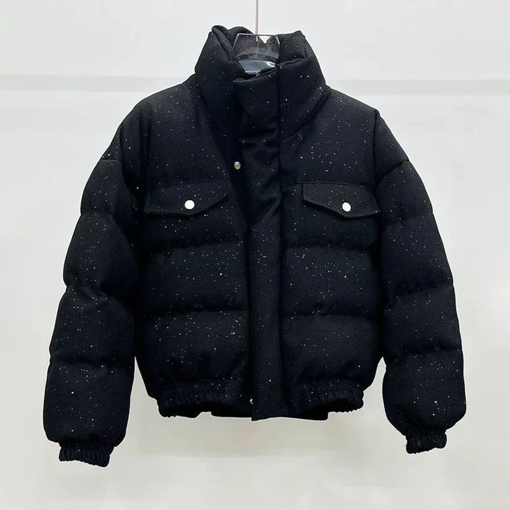 Veste en Coton Ciel Étoilé pour Homme, Col Montant, Carillon Épais, Décontracté, Chaud, Court, Haut de Gamme, Hiver