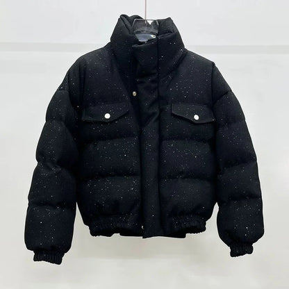 Veste en Coton Ciel Étoilé pour Homme, Col Montant, Carillon Épais, Décontracté, Chaud, Court, Haut de Gamme, Hiver