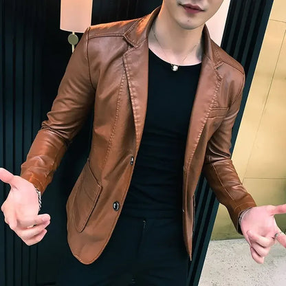 Blouson en Cuir Fin pour Homme, Coupe Slim, Beau Vintage, Vêtements Décontractés, Originaux, Printemps Automne
