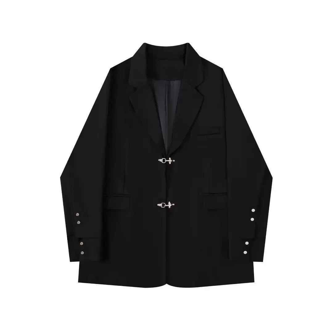 Manteau surdimensionné imbibé de style RO pour hommes et femmes, blazers à boutons, conception de faux deux pièces, rue haute, document solide, parkas à la mode, printemps et automne