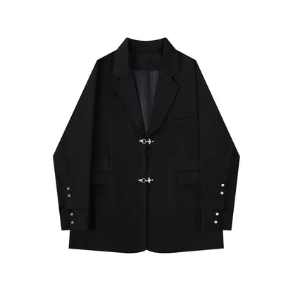 Manteau surdimensionné imbibé de style RO pour hommes et femmes, blazers à boutons, conception de faux deux pièces, rue haute, document solide, parkas à la mode, printemps et automne