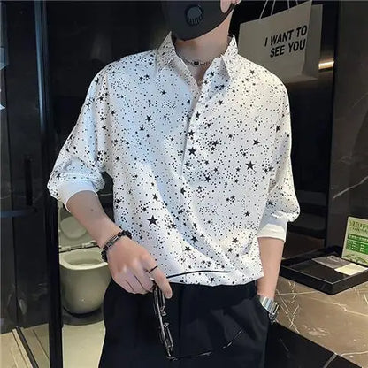 Chemises à col rabattu pour hommes, Streetwear à manches courtes, Vêtements pour hommes, Impression simple, Bouton, Mode décontractée, Printemps, Été