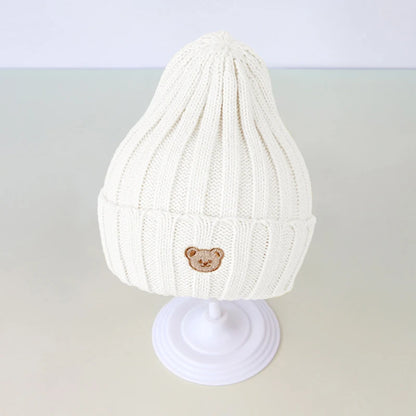 Chapeau de bébé brodé d'ours de dessin animé coréen, doux et chaud pour enfants garçons et filles, Bonnet d'hiver tricoté pour enfants