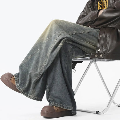 Style américain Vintage jean droit hommes rétro mode pantalon de nettoyage unisexe haute rue ample décontracté jambe large Denim pantalon