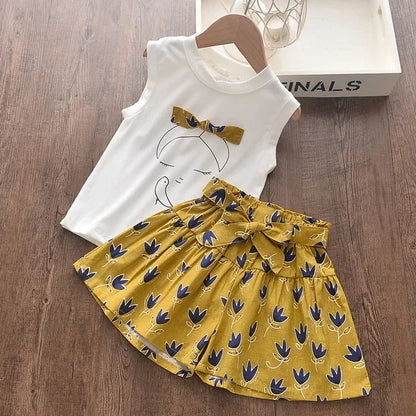 Ensemble de vêtements d'été pour filles, t-shirt à manches courtes + pantalon, 2 pièces