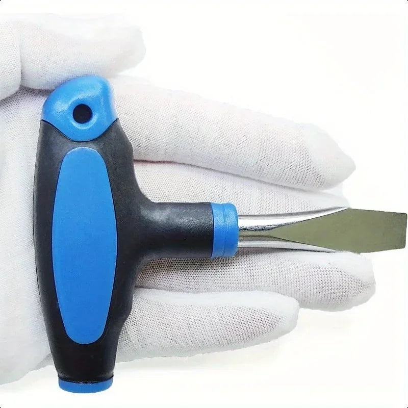 Tournevis compact à tête plate à poignée en T avec une lame de 10 mm.