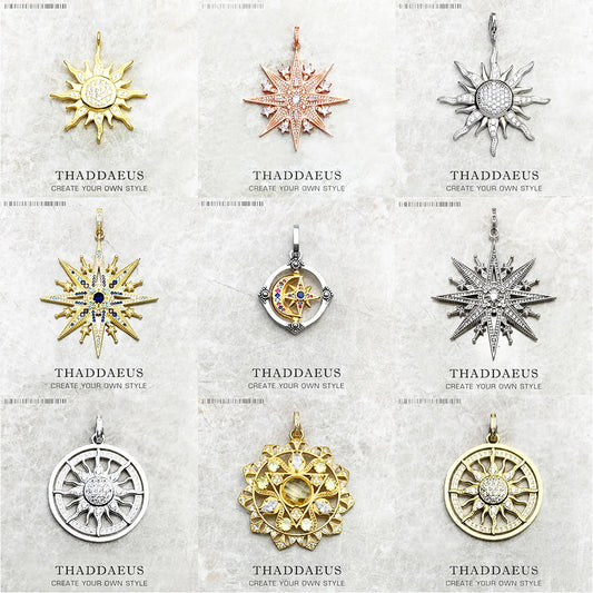 Pendentif soleil étoile CZ pavé été hiver nouveau 925 en argent Sterling bijoux fins Style européen accessoires cadeau pour hommes femme