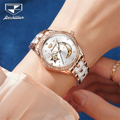 JSDUN-Montres mécaniques automatiques étanches pour femmes, modules en céramique, montre-bracelet de luxe pour dames, nouvelle mode originale