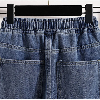 Bigsize cordon taille haute jean droit décontracté Baggy Cowboy pantalon jambe large pantalons femmes Vaqueros corée Denim pantalon