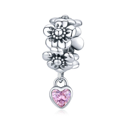 BISAER 925 argent Sterling rose bleu verre pendentif nœud perles plaqué platine pour collier et Bracelet