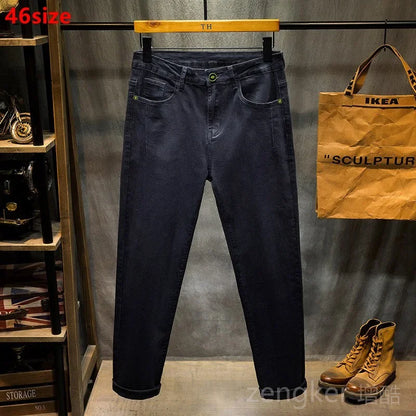 Jean de printemps noir pour hommes, pantalon crayon élastique, sarouel, ample, grande taille, long, 44 46, nouvelle collection