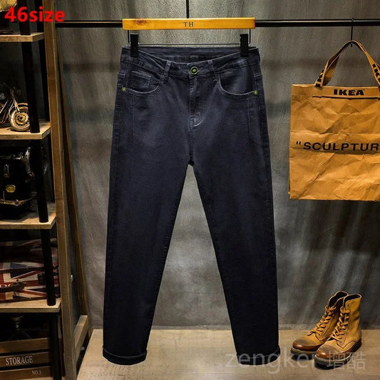 Jean de printemps noir pour hommes, pantalon crayon élastique, sarouel, ample, grande taille, long, 44 46, nouvelle collection